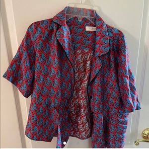 Sandro animal print tie front shirt